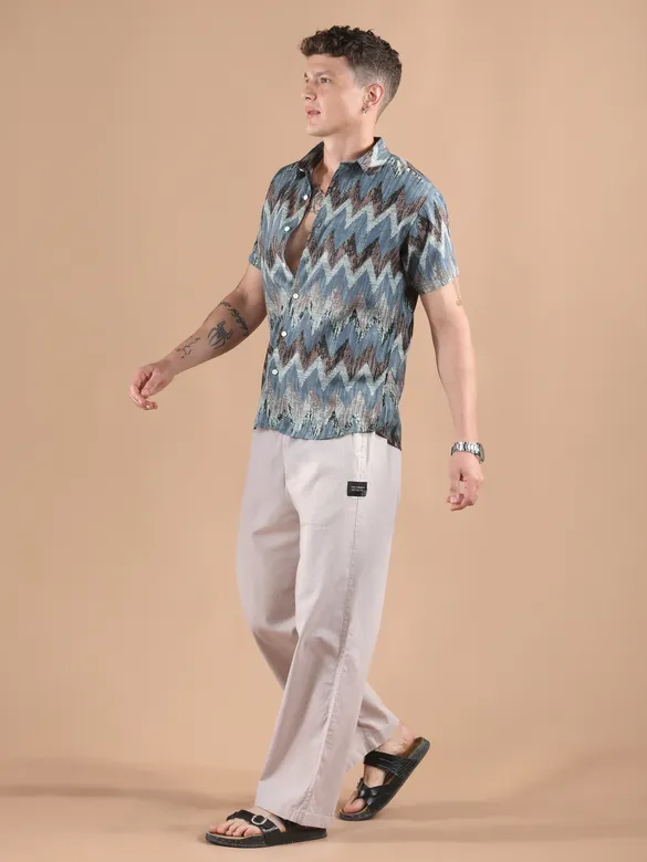 Blue Chevron Half Sleeve Viscose Shirt
